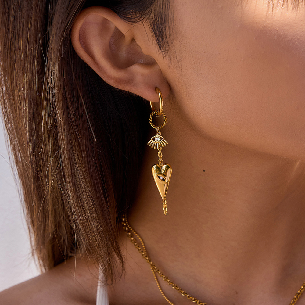 1 Paar luxuriöse Teufelsauge-Herz-Ohrringe aus Edelstahl in Goldfarbe für Damen Bild3