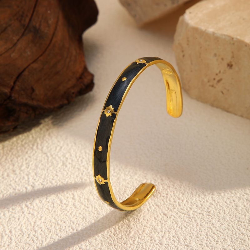 1 Piece Enamel Stainless Steel Gold Color Cuff Bracelet Picture4
