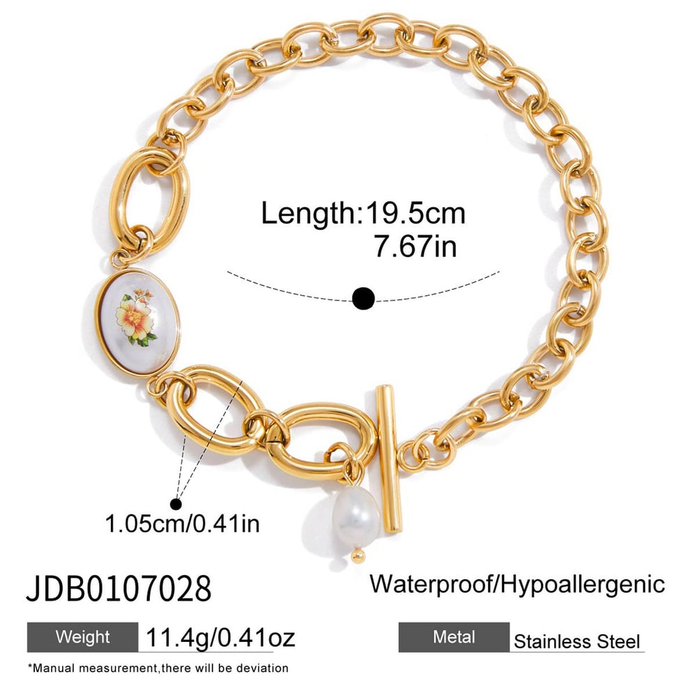 1 Piece Retro Flower Stainless Steel Gold Color Women's Chain Bracelets h5Picture2