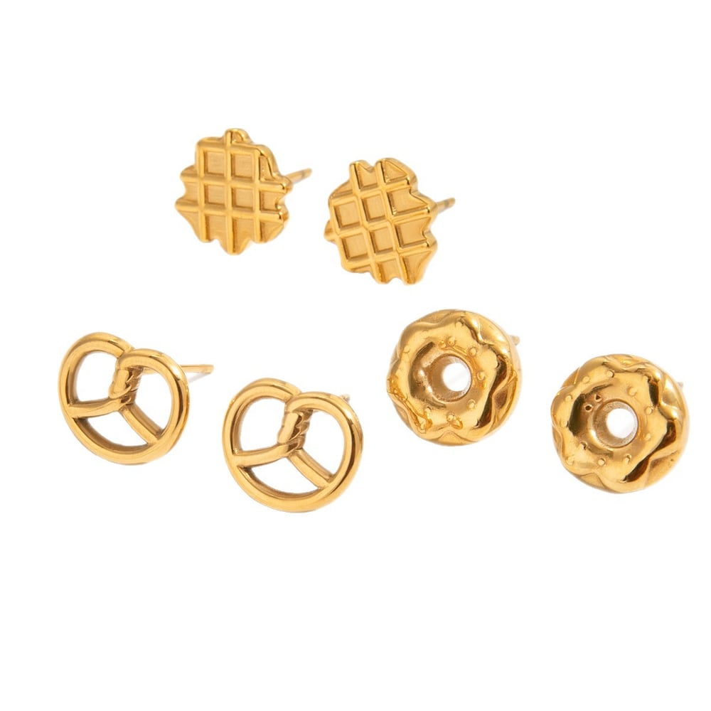 1 Pair Cute Doughnut Stainless Steel Gold Color Women's Stud Earrings Picture6