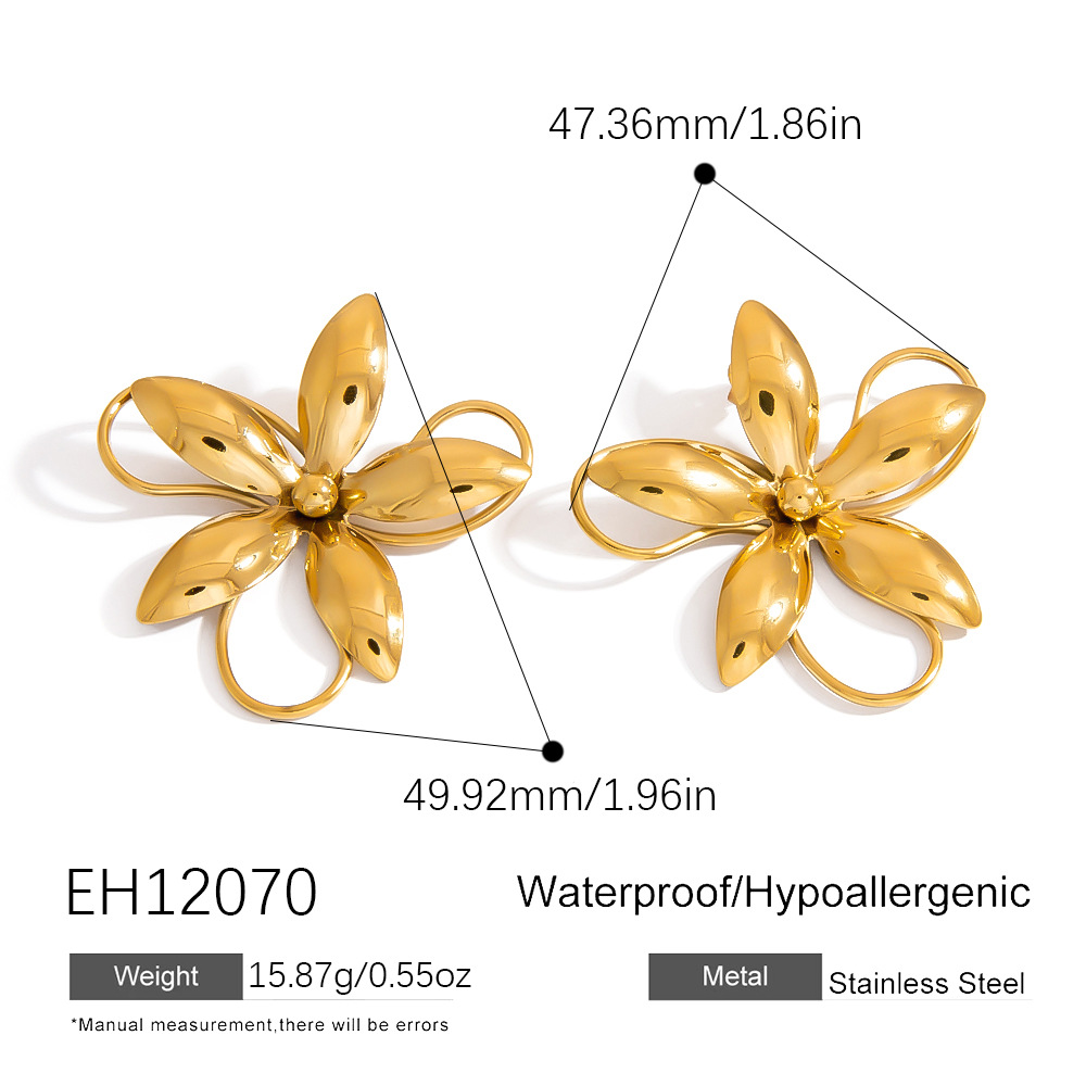 1 Pair Flower Stainless Steel Gold Color Stud Earrings