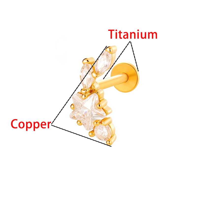 1 Stück geometrische Figur Kupfer Titanlegierung Gold Farbe Zirkon Damen Piercing Ohrringe Bild7