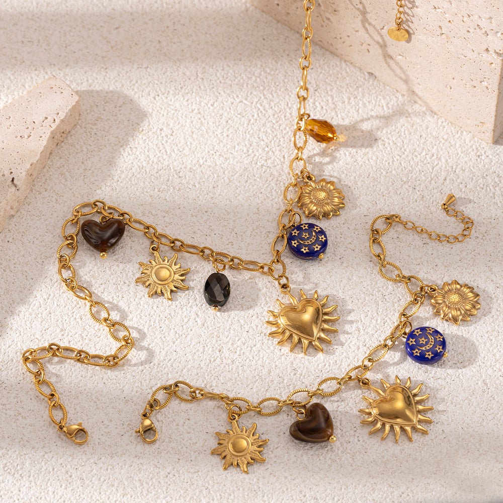 1 Piece Heart Stainless Steel Gold Color Necklaces Set Picture2