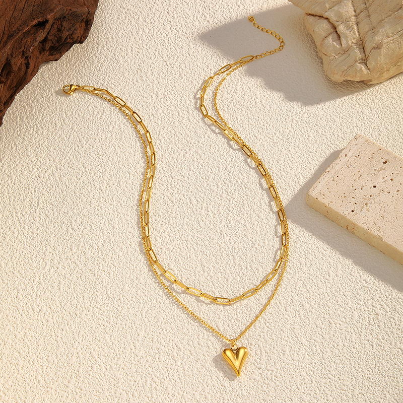 1 Piece Heart Stainless Steel Gold Color Layered Necklace Picture3