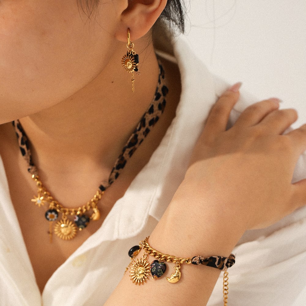 1 Piece  Flower Sun Stainless Steel  Gold Color  Women's Jewelry Set h5Picture3