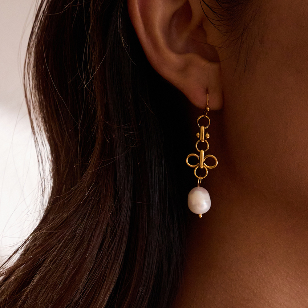 1 Pair Elegant Droplet Stainless Steel Gold Color Pearl Women's Drop Earrings h5Picture4