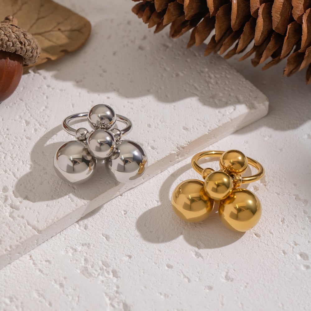 1 Piece Beads Stainless Steel Gold Color Statement Ring Picture2