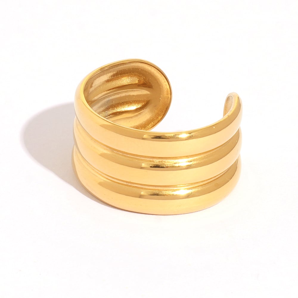 1 Piece Classic Strip Stainless Steel Gold&Silver Color Statement Rings