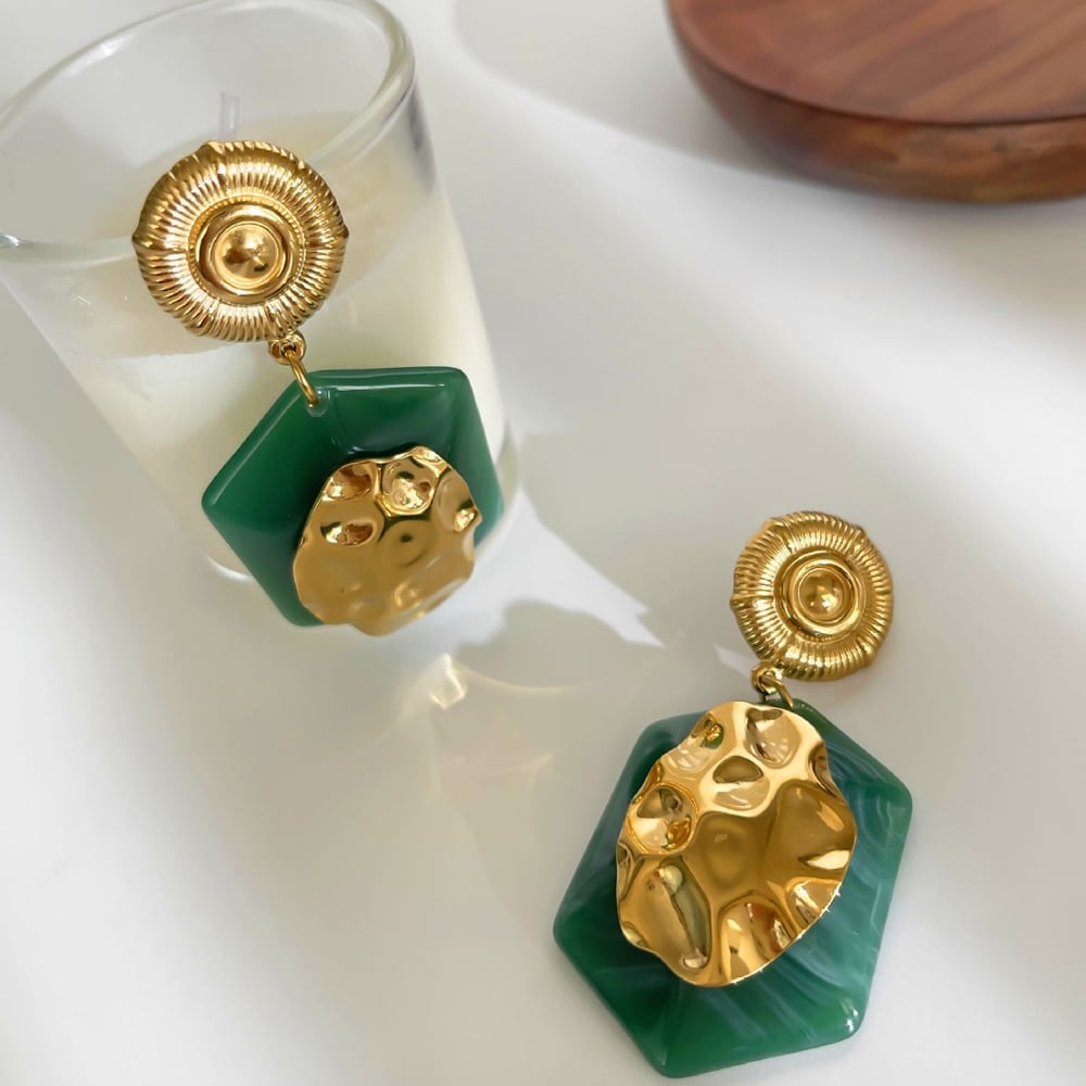 1 Pair Rectangle Resin Gold Color Drop Earrings Picture4