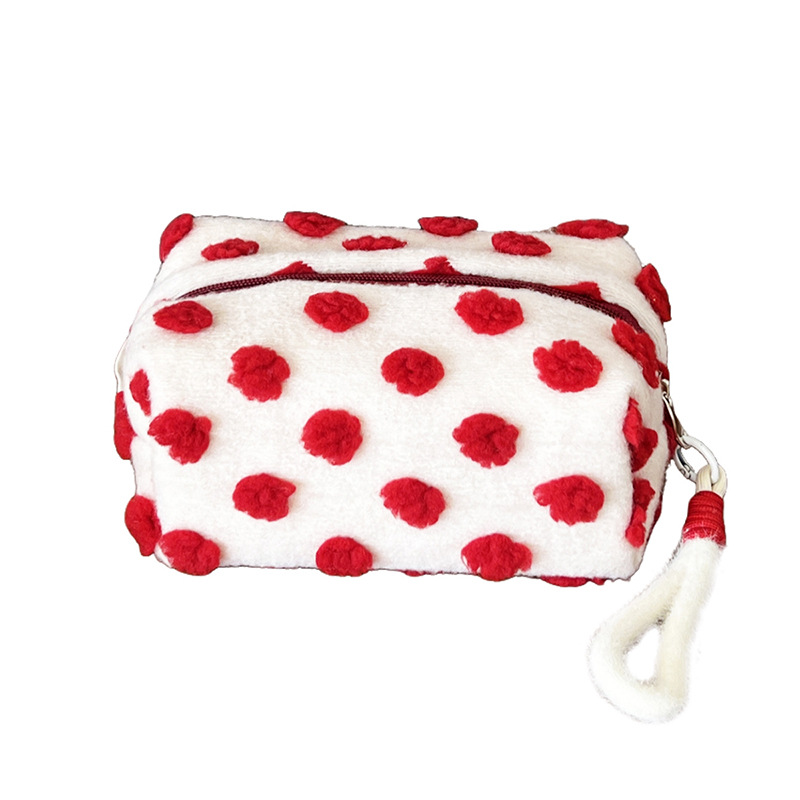 1 Piece Romantic Series Cute Polka Dots Plush Women's Makeup Bags Picture5