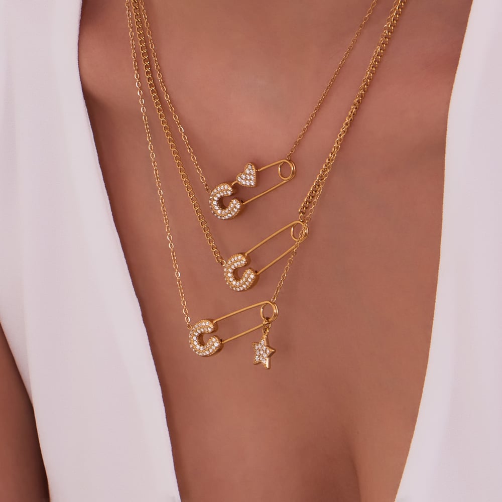 Tägliche Büroklammer Edelstahl Gold Farbe Damen Anhänger Halsketten h5Bild4