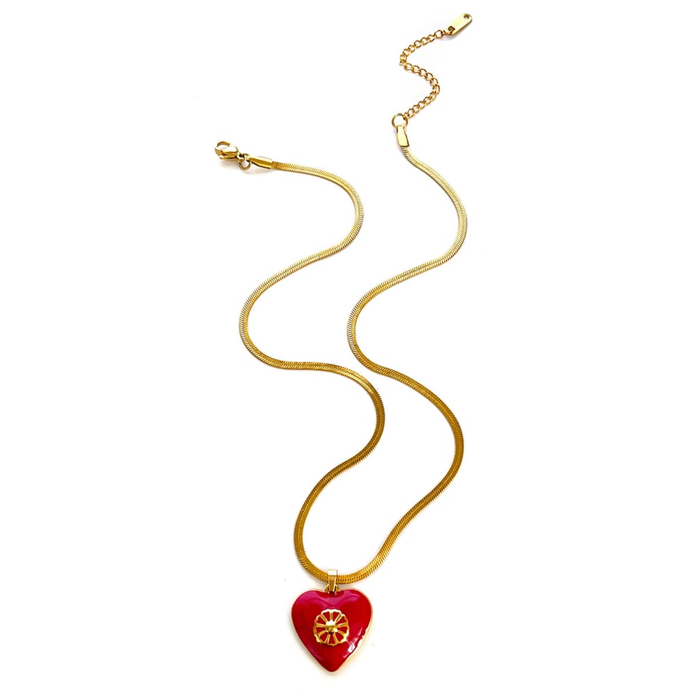 1 Piece Enamel Heart Stainless Steel Gold Color Pendant Necklace