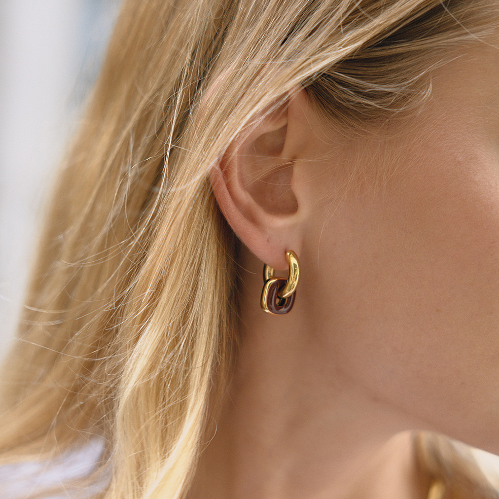 1 Pair Vintage Rectangle Stainless Steel Gold Color Women's Hoop Earrings h5Picture6