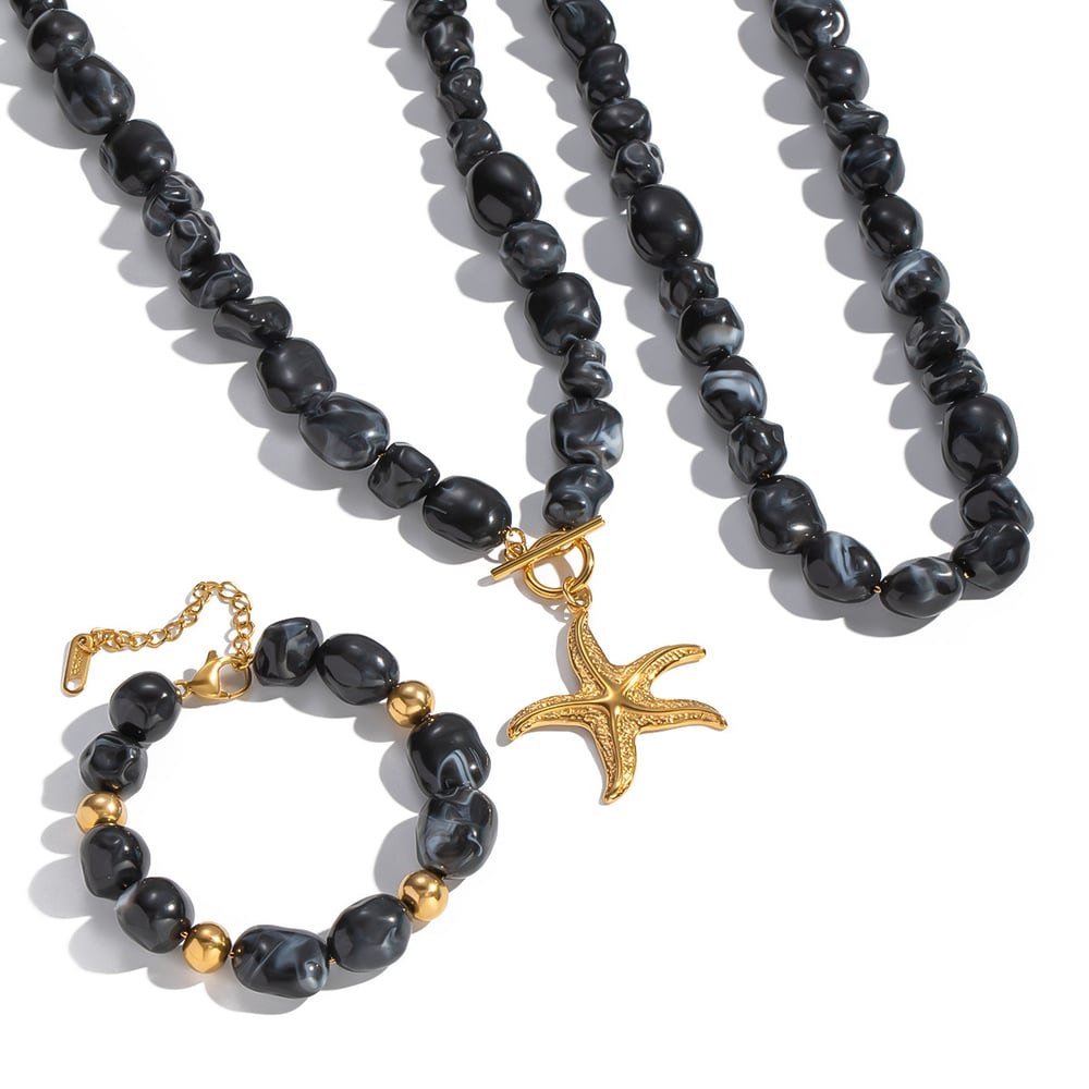 Irregular Shape Resin Beads Starfish Pendant Necklace Set h5Picture5