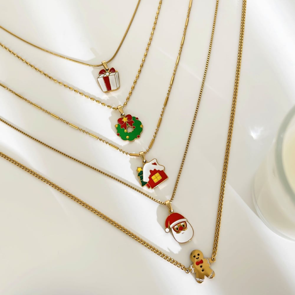 1 Stück Weihnachts-Halskette mit Anhänger aus Edelstahl in Goldfarbe h5Bild5