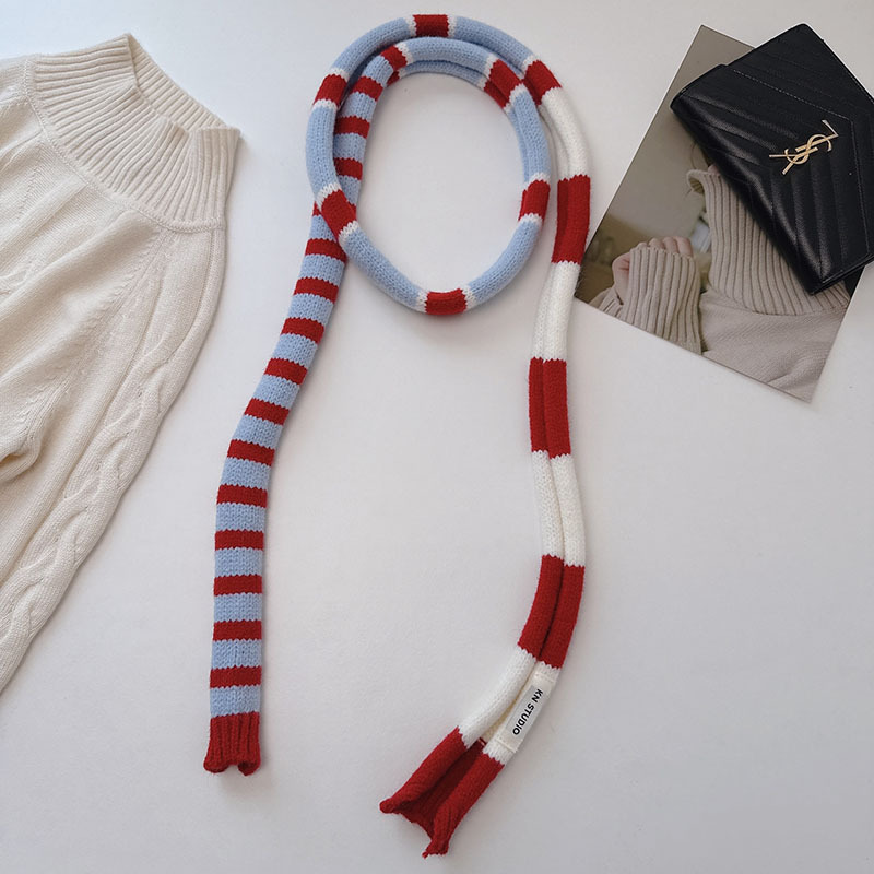 1 Piece Color-blocking Striped Knitted Scarf Picture2