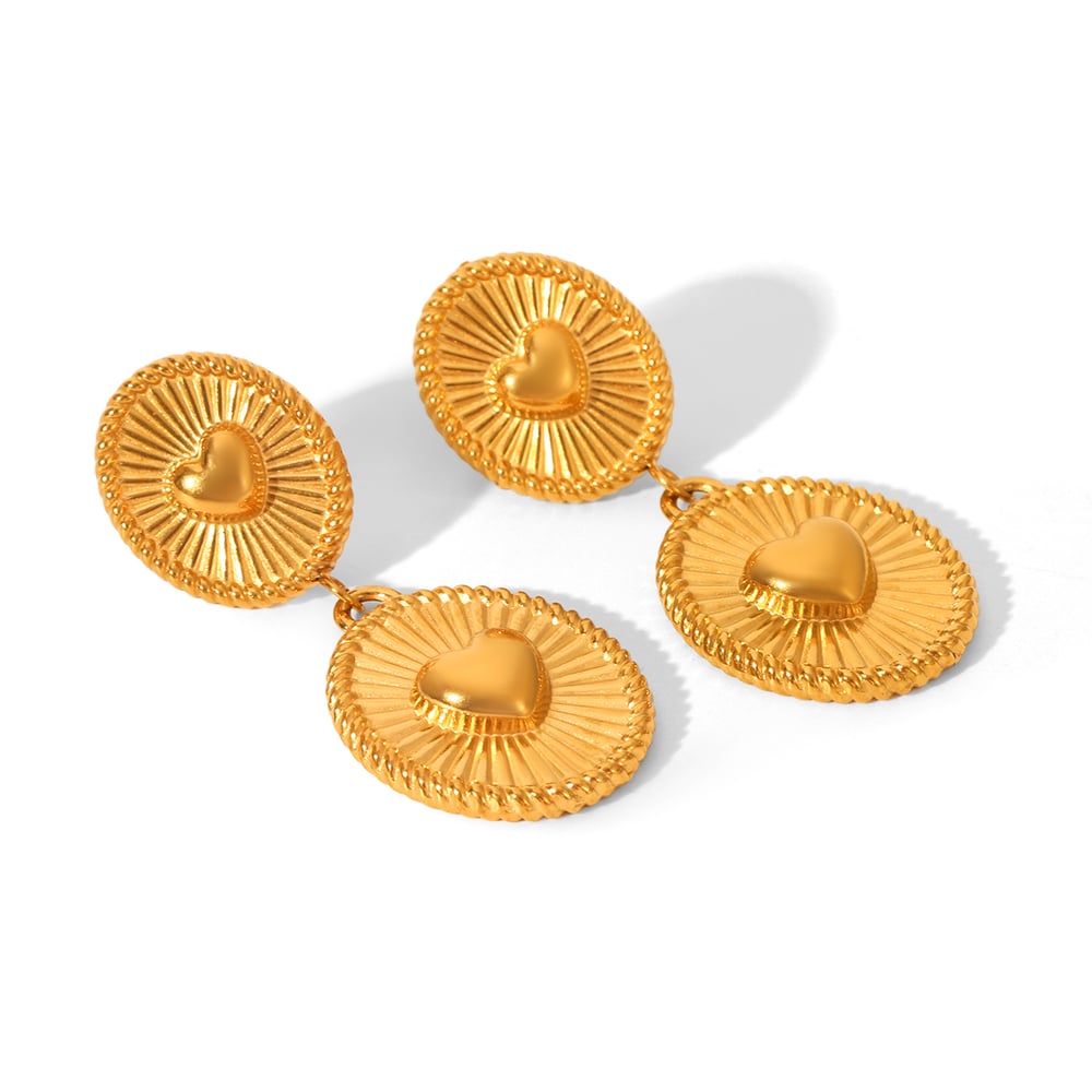 1 Pair Heart Stainless Steel Gold Color Drop Earrings