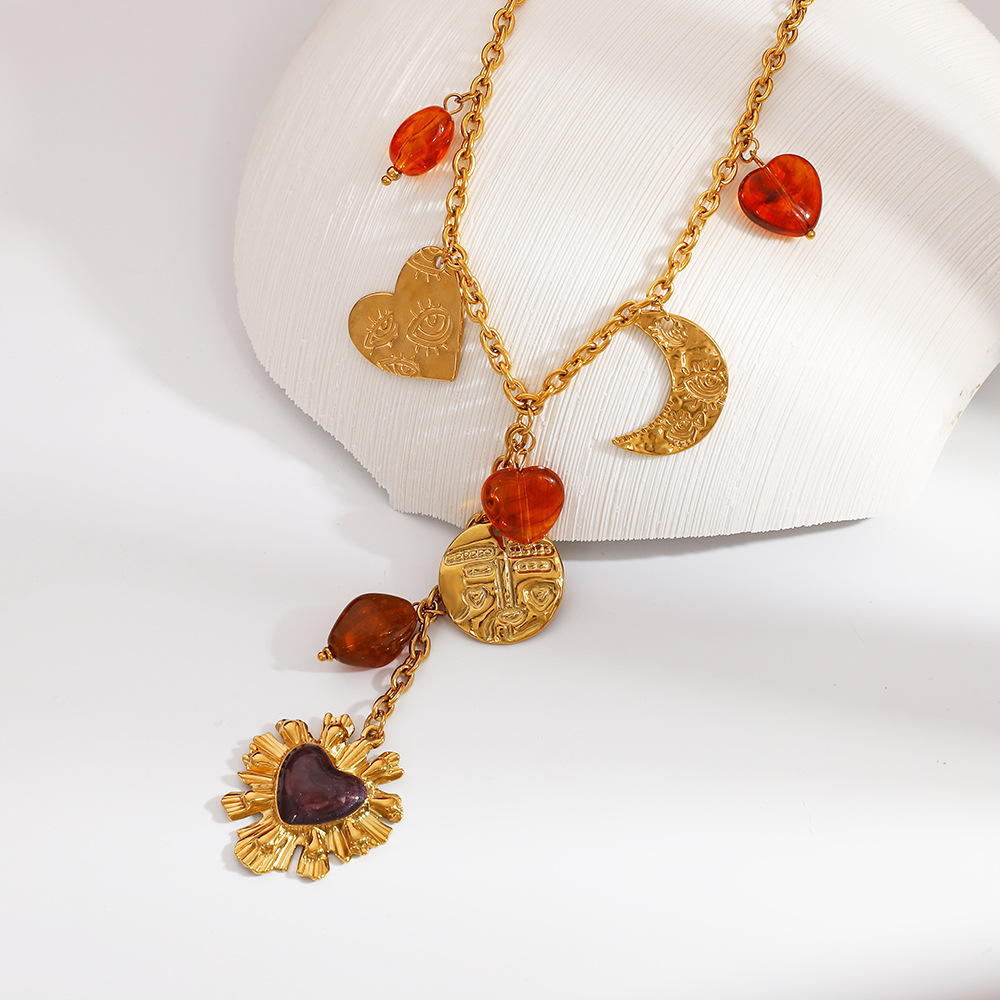 1 Stück ethnische tägliche Herzkreis-Anhänger-Halsketten aus Edelstahl für Damen h5Bild4