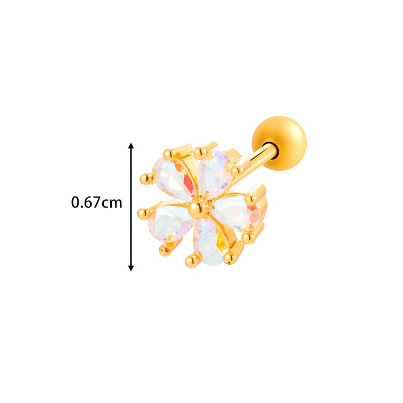 1 Piece Flower Copper Gold Color Zircon Piercing Earring Picture2