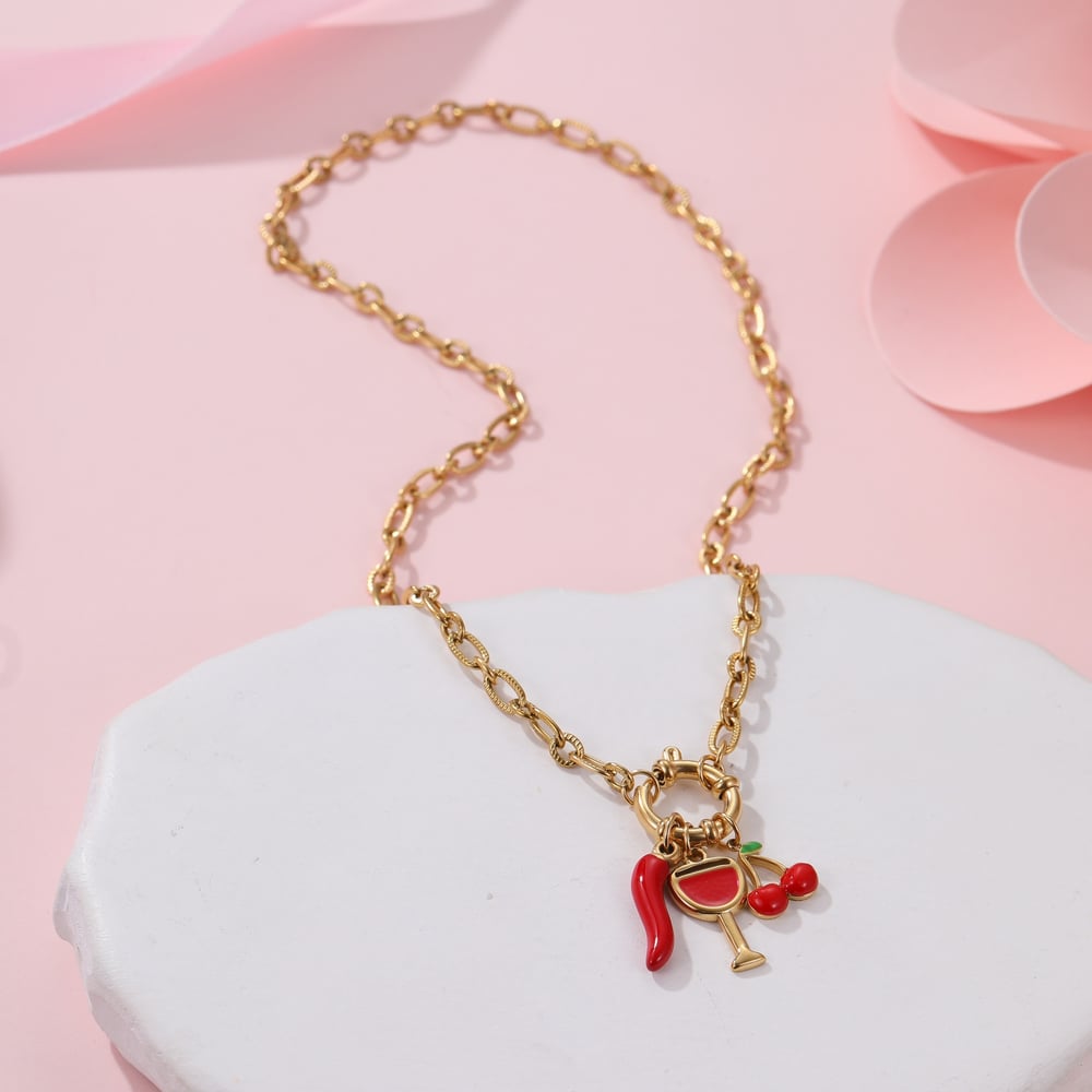 1 Piece Sweet Irregular Shape Cherry Stainless Steel Women's Pendant Necklaces h5Picture3