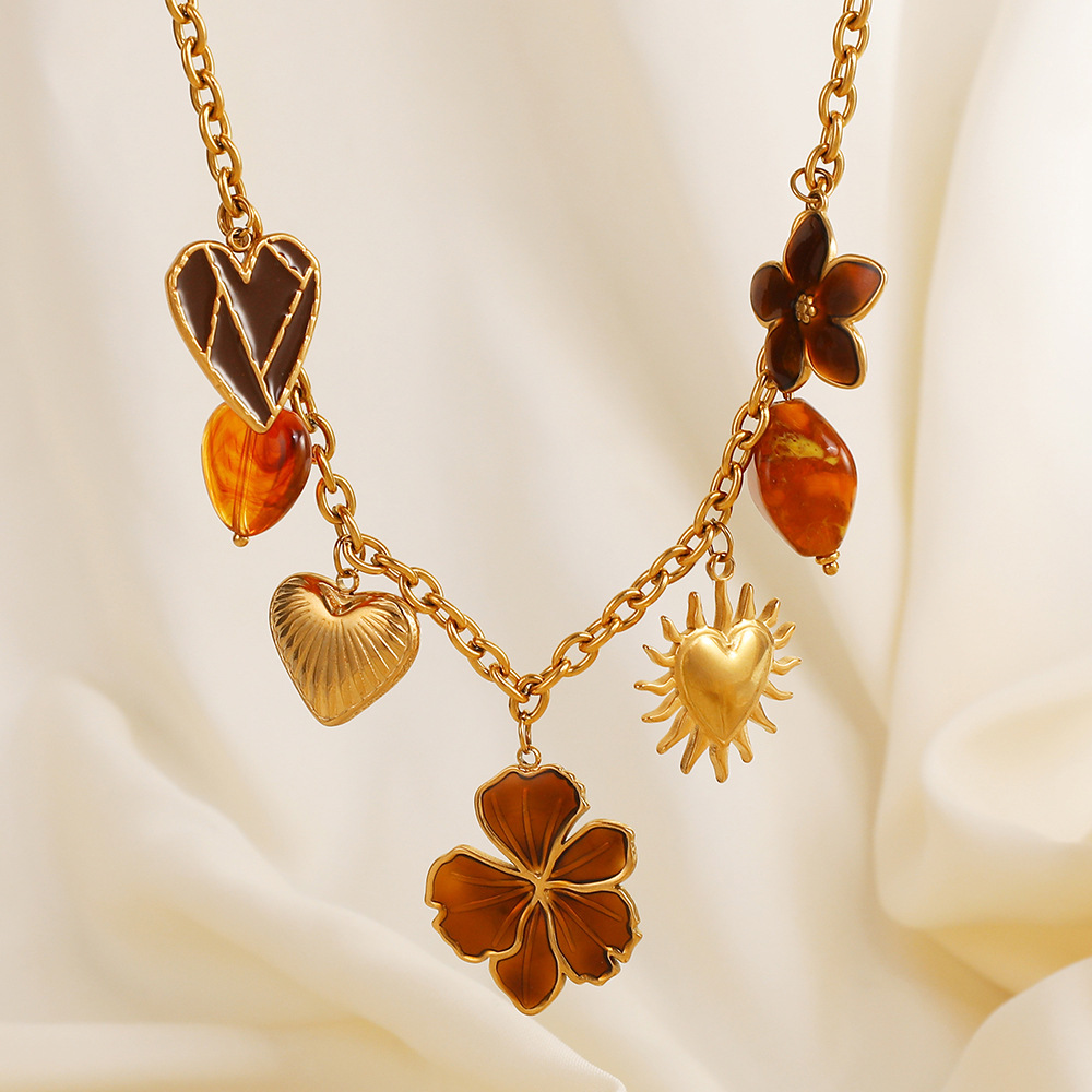 1 Stück Blume Herz Sonne Edelstahl Damen Anhänger Halsketten Bild2