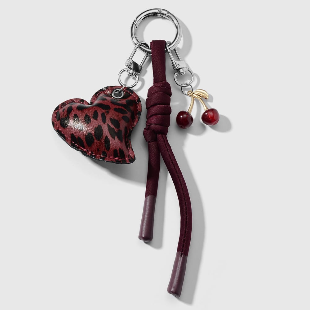 1 Piece Leather Heart Leopard Print Bag Charm 