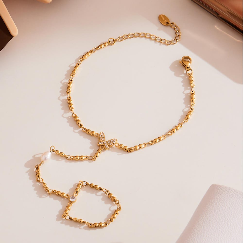 1 Stück klassisches Stern-Edelstahl-Goldfarben-Zirkon-Damenkettenarmband Bild5