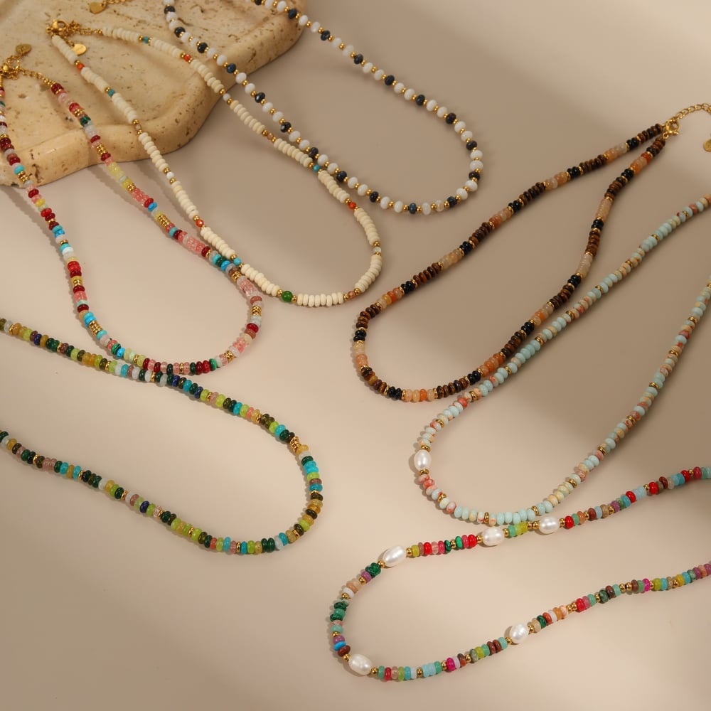 1 Piece Ethnic  Bohemian Beads Stainless Steel   Gold Color  Women's Chain Necklaces Picture3