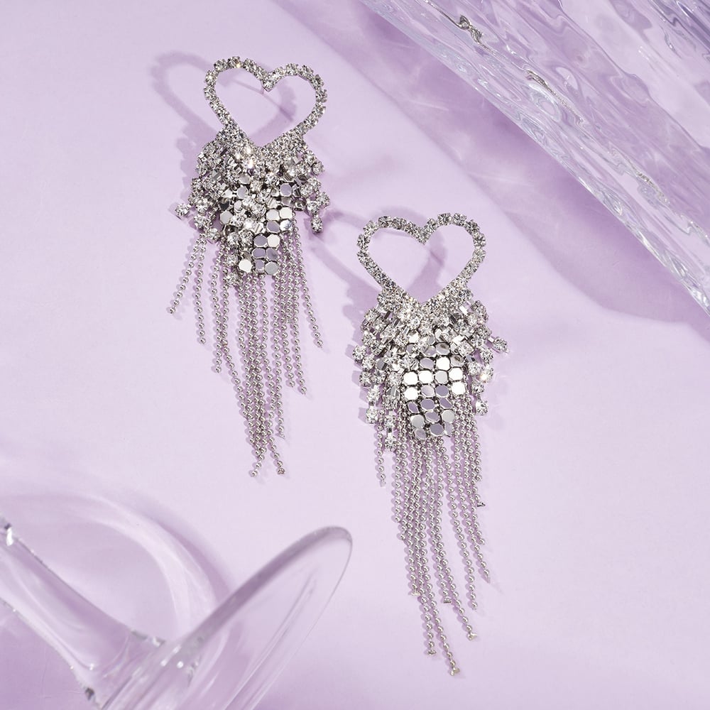 1 Pair Festive Series Heart Tassel Copper Dangle Earrings Picture2