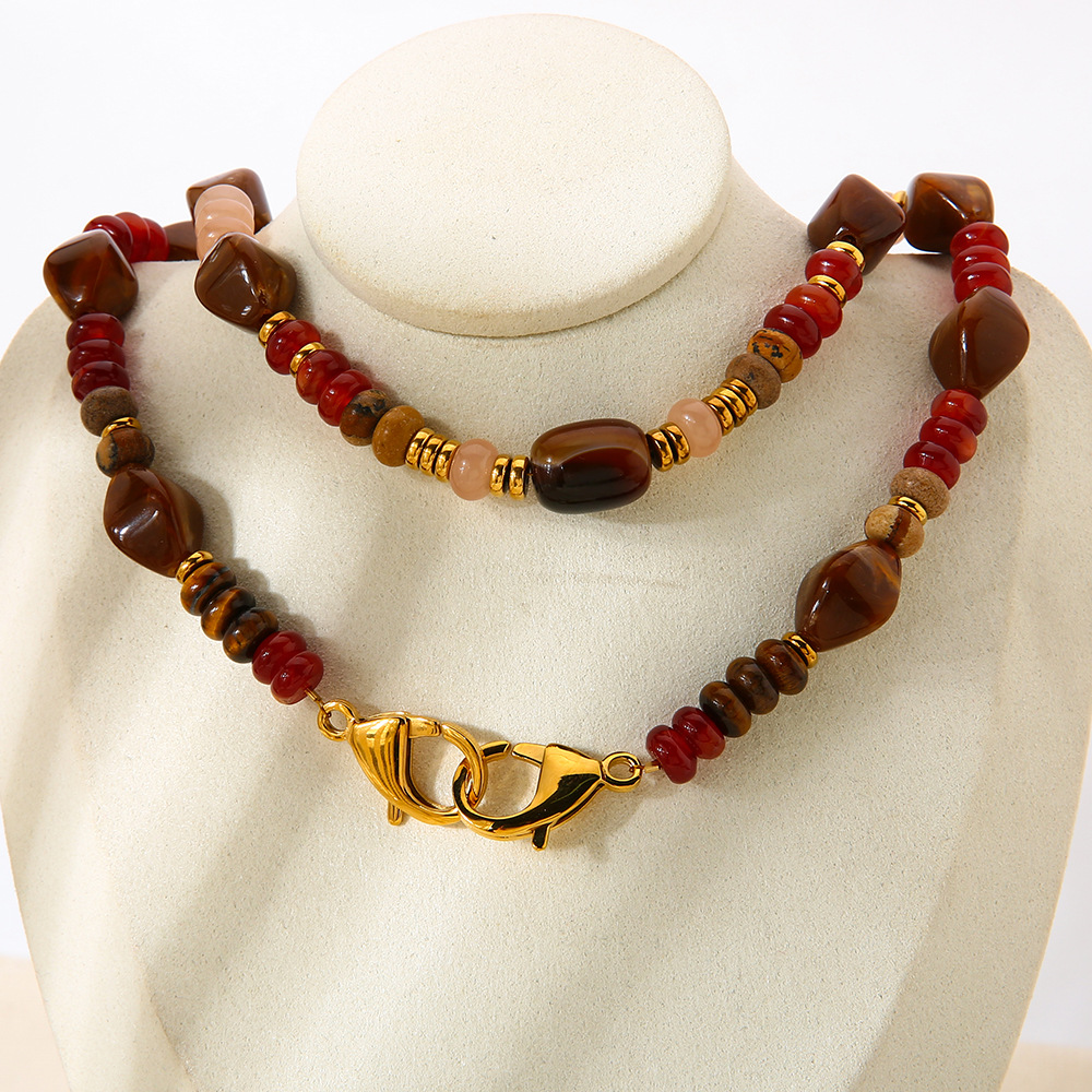 1 Piece Classic Retro Beads Acrylic Gold Color Women's Beaded Necklaces h5Picture4