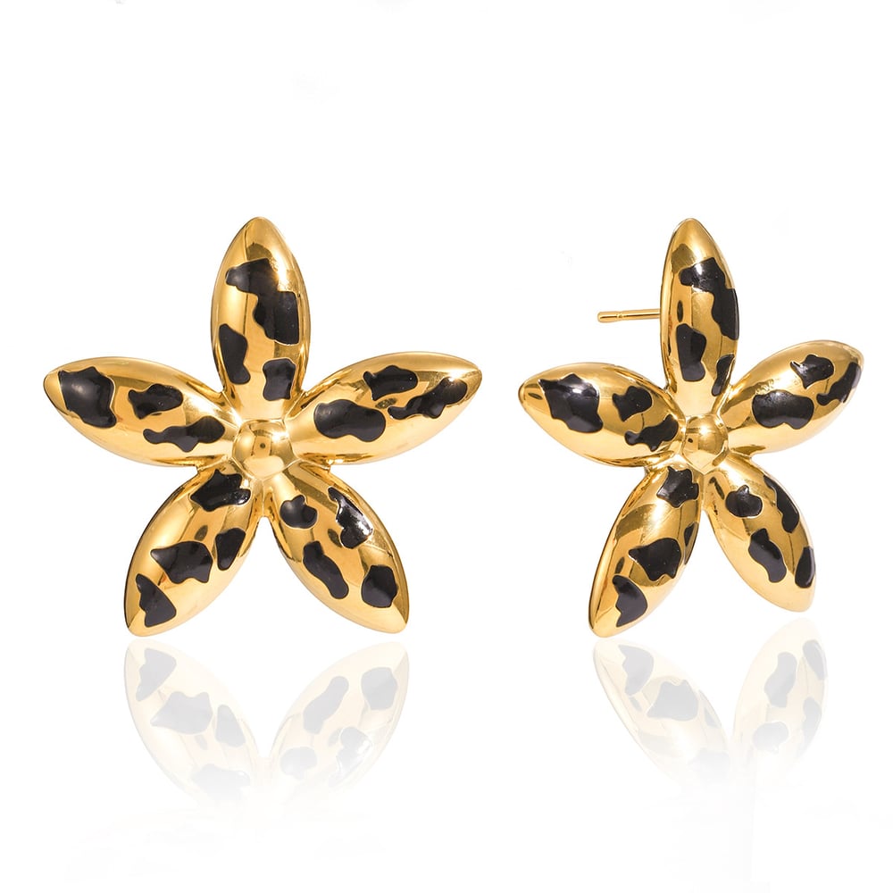 1 Pair Sexy Flower Leopard Print Stainless Steel Gold Color Women's Stud Earrings