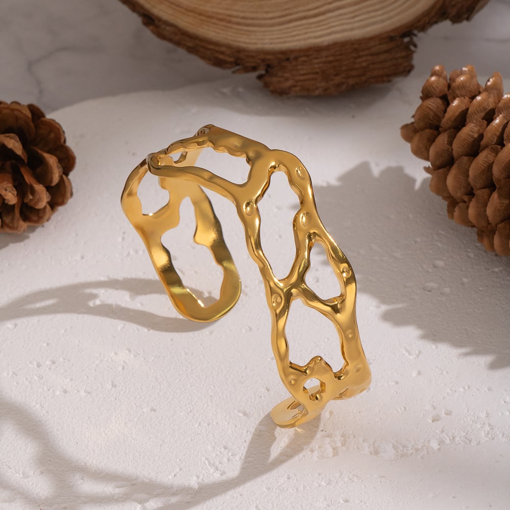 1 Stück unregelmäßig geformtes, ausgehöhltes Edelstahl-Armband Bild5