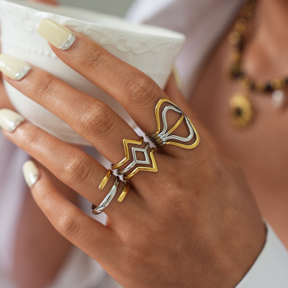 1 Piece Simple  Irregular Shape Stainless Steel  Gold Color Women's Statement Rings h5Picture3