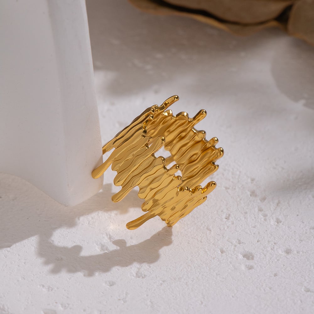 1 Piece Irregular Shape Strip Stainless Steel Gold Color Statement Ring Picture3