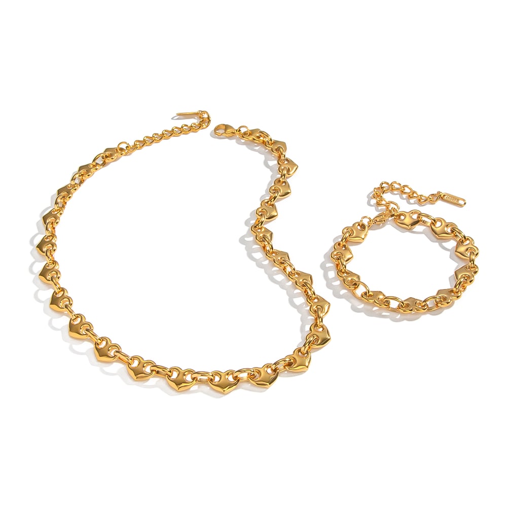 Heart Mixed Gold & Silver Color Stainless Steel Necklace Set Picture4