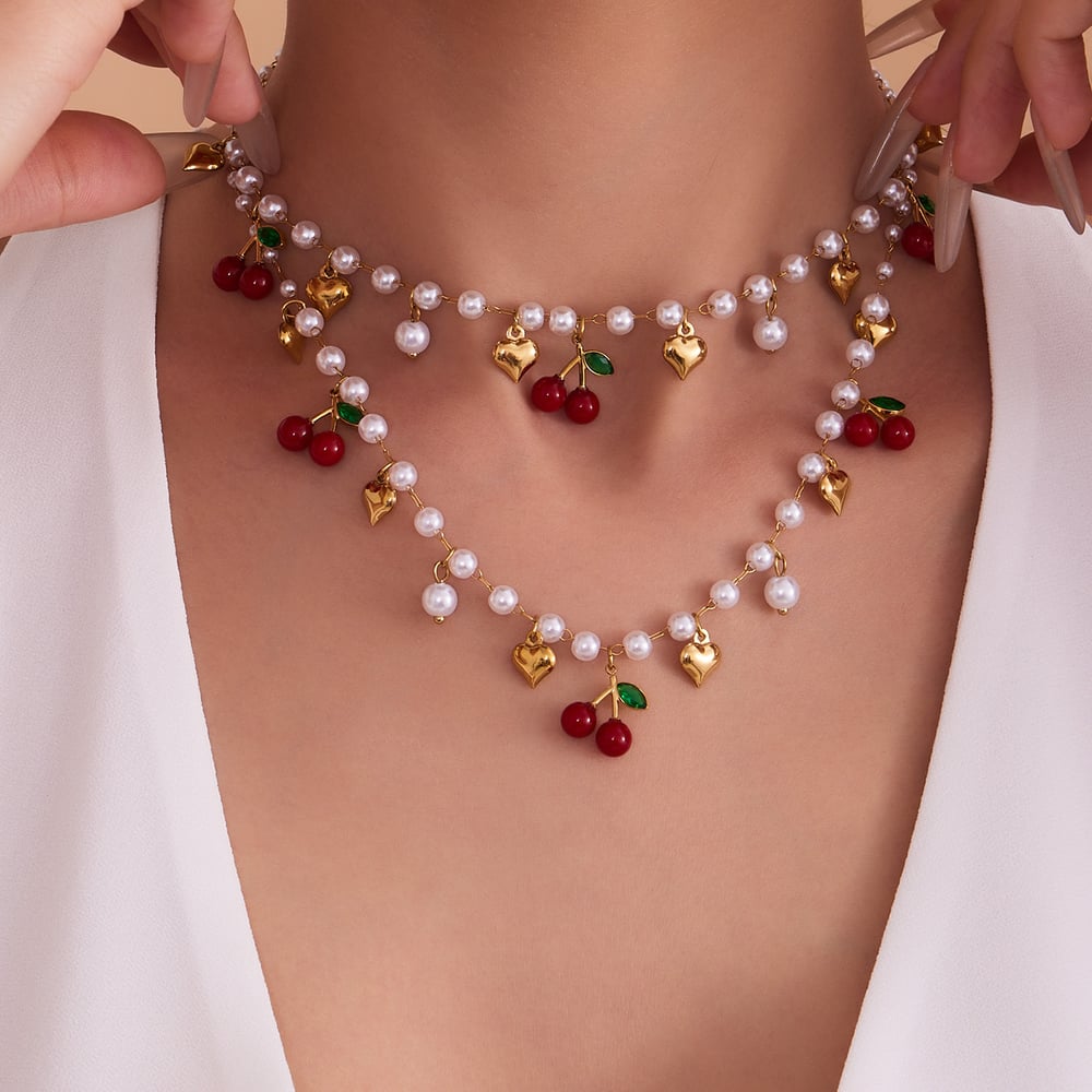 Wunderliche Herz & Kirsche Edelstahl Gold Farbe frauen Schmuck Sets Bild3