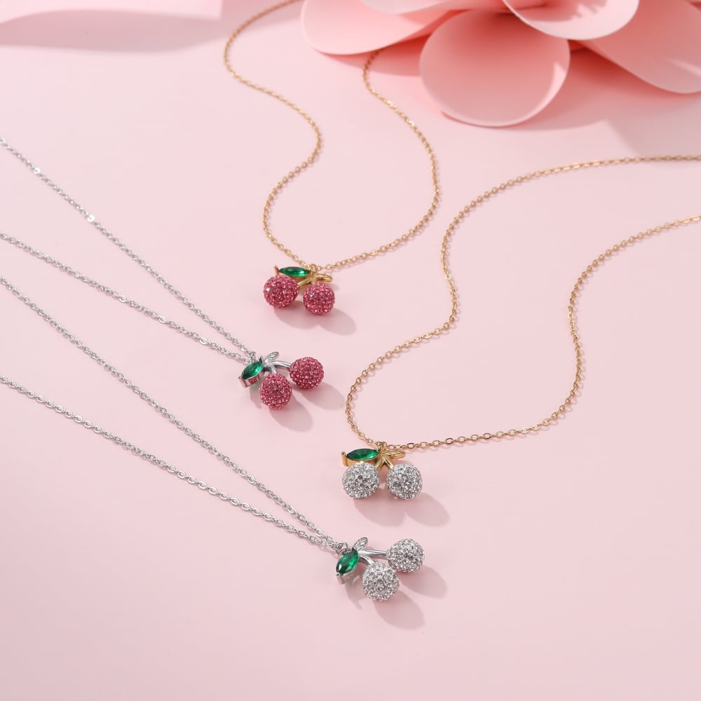 1 Piece Luxurious Sweet Cherry Stainless Steel Gold Color Women's Pendant Necklaces h5Picture3