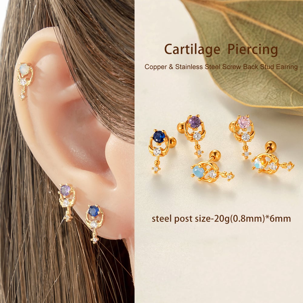 1 Piece Wings Shape Copper Gold Color Zircon Piercing Earring Picture4