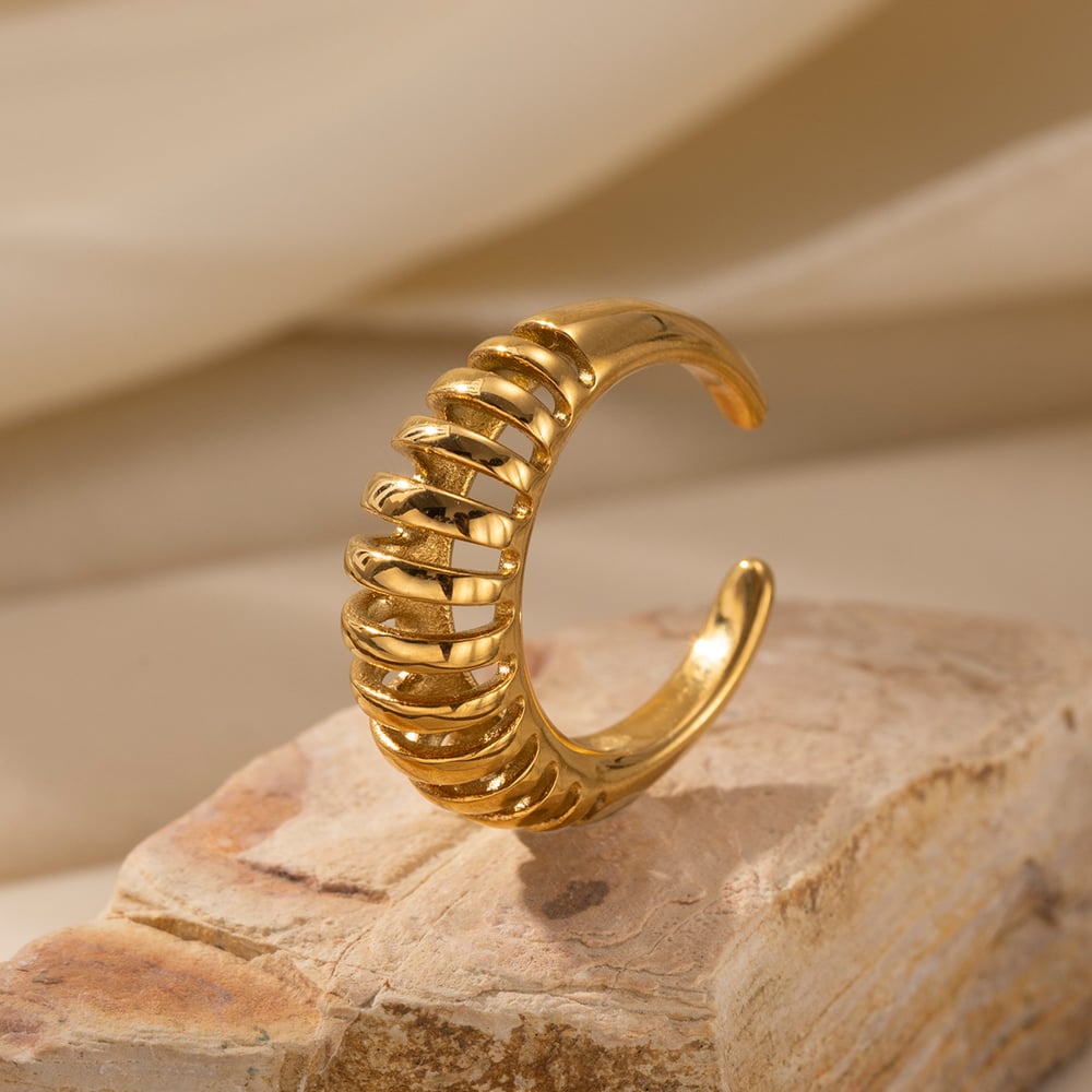 1 Piece Line Shape Stainless Steel Gold Color Statement Ring h5Picture3