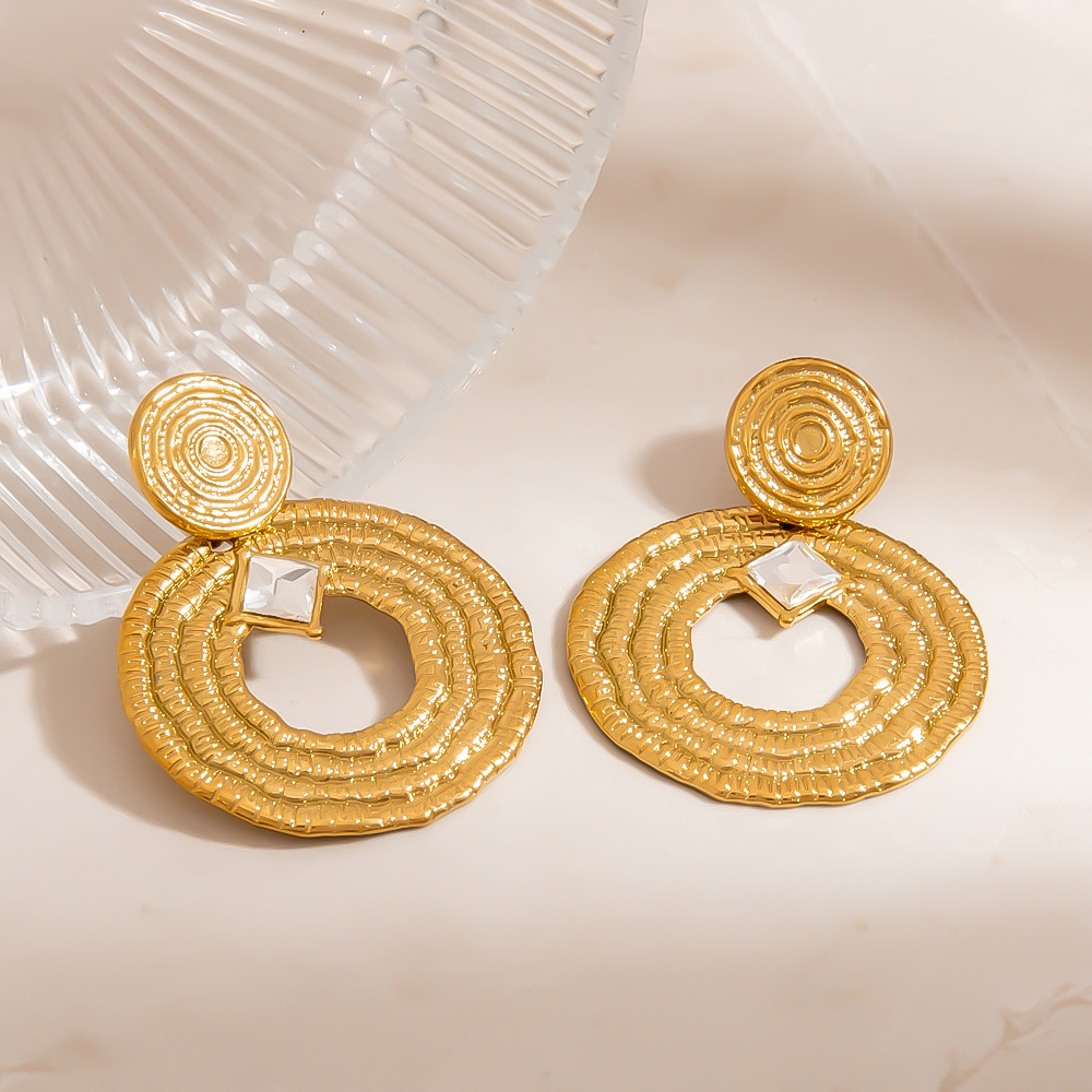 1 Pair Punk Circle Stainless Steel Gold Color Drop Earrings h5Picture4