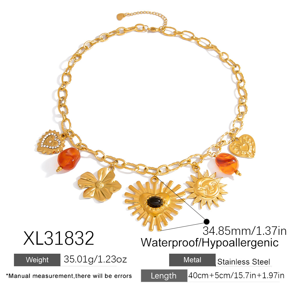 1 Stück DIY Blume Herz Sonne Edelstahl Damen Anhänger Halsketten