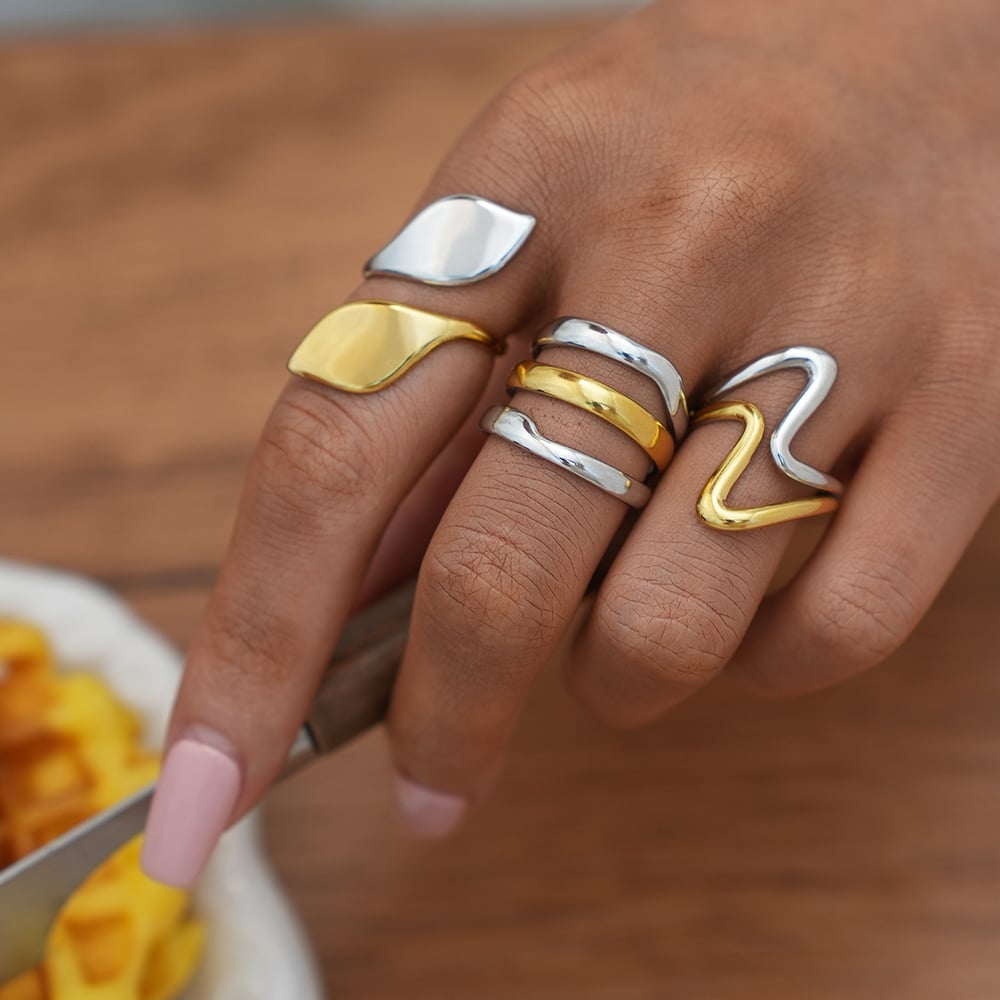 1 Piece  Mixed Gold Color And Silver Colors Stainless Steel  Women's Statement Rings h5Picture3