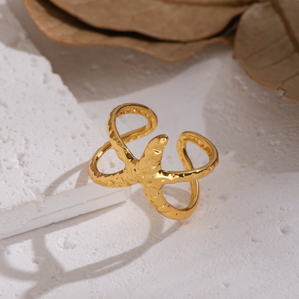 1 Stück Seestern Edelstahl Goldfarben Statement Ring Bild3