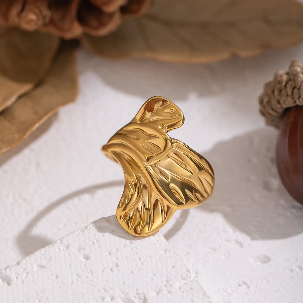1 Piece Flower Stainless Steel  Gold Color  Statement Ring h5Picture4