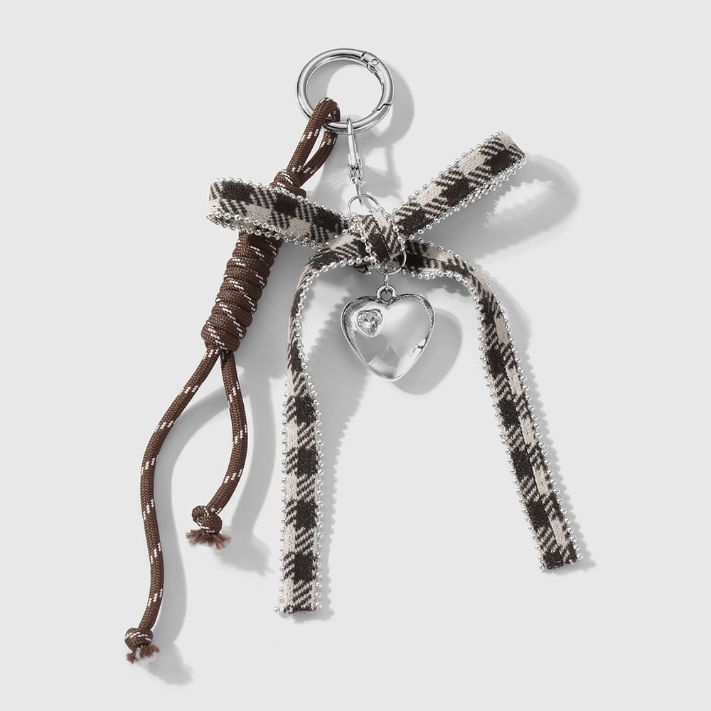 1 Piece Heart Bow Knot Plaid Bag Charm 