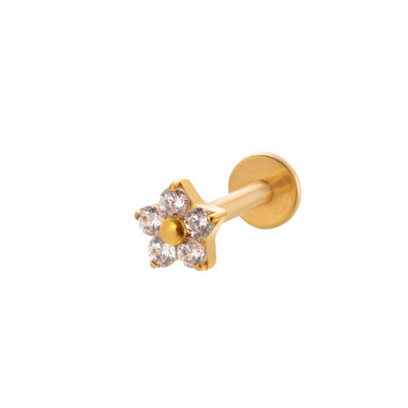 1 Piece Bow Knot Titanium Alloy Gold Color Zircon Women's Piercing Earrings Picture5