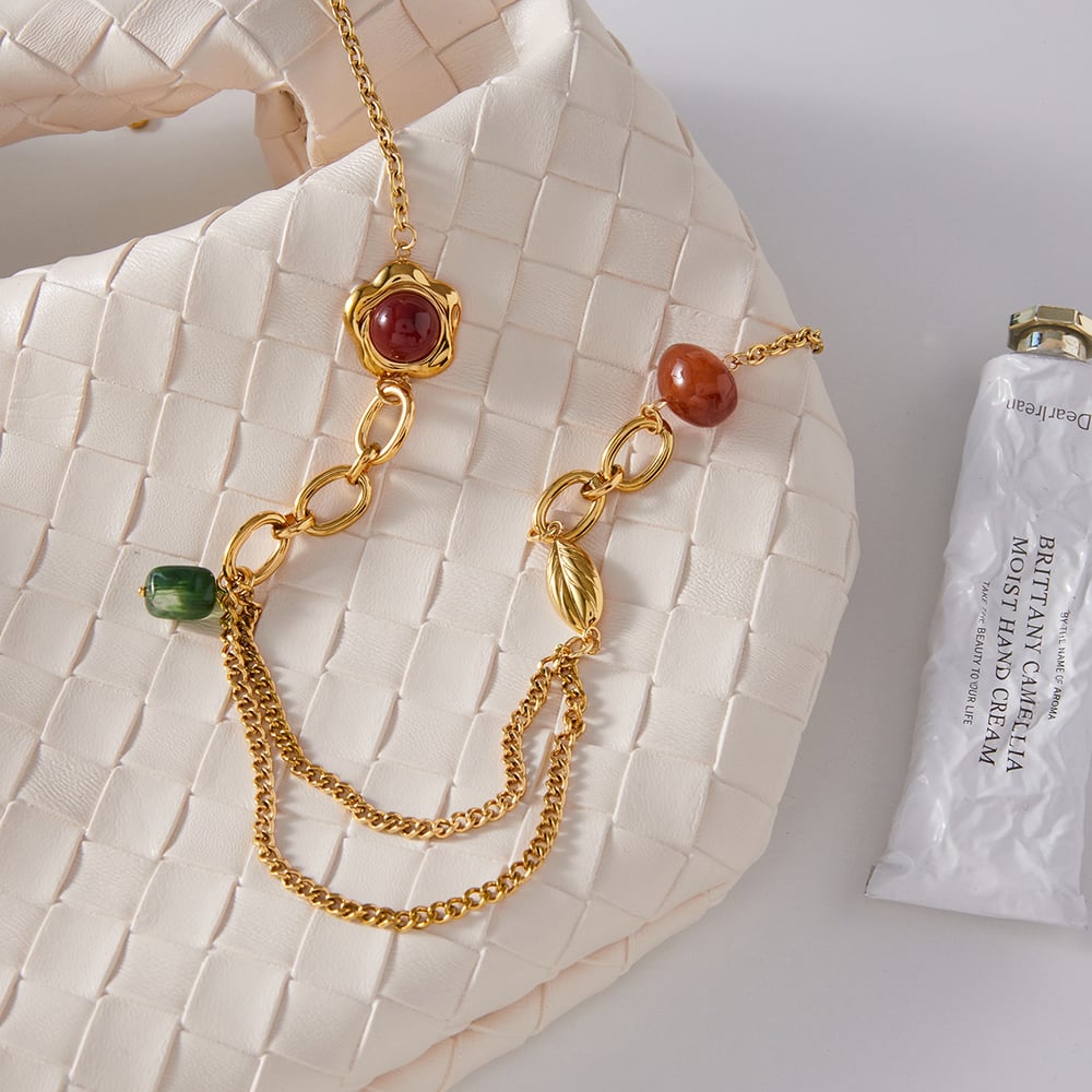 1 Piece Retro Flower Stainless Steel Gold Color Acrylic Women's Pendant Necklaces Picture5