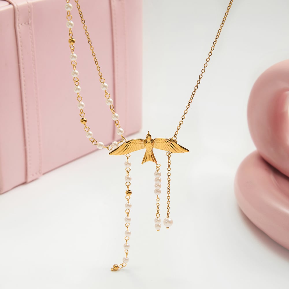 1 Piece Elegant Tassel Birds Stainless Steel Gold Color Women's Pendant Necklaces Picture5