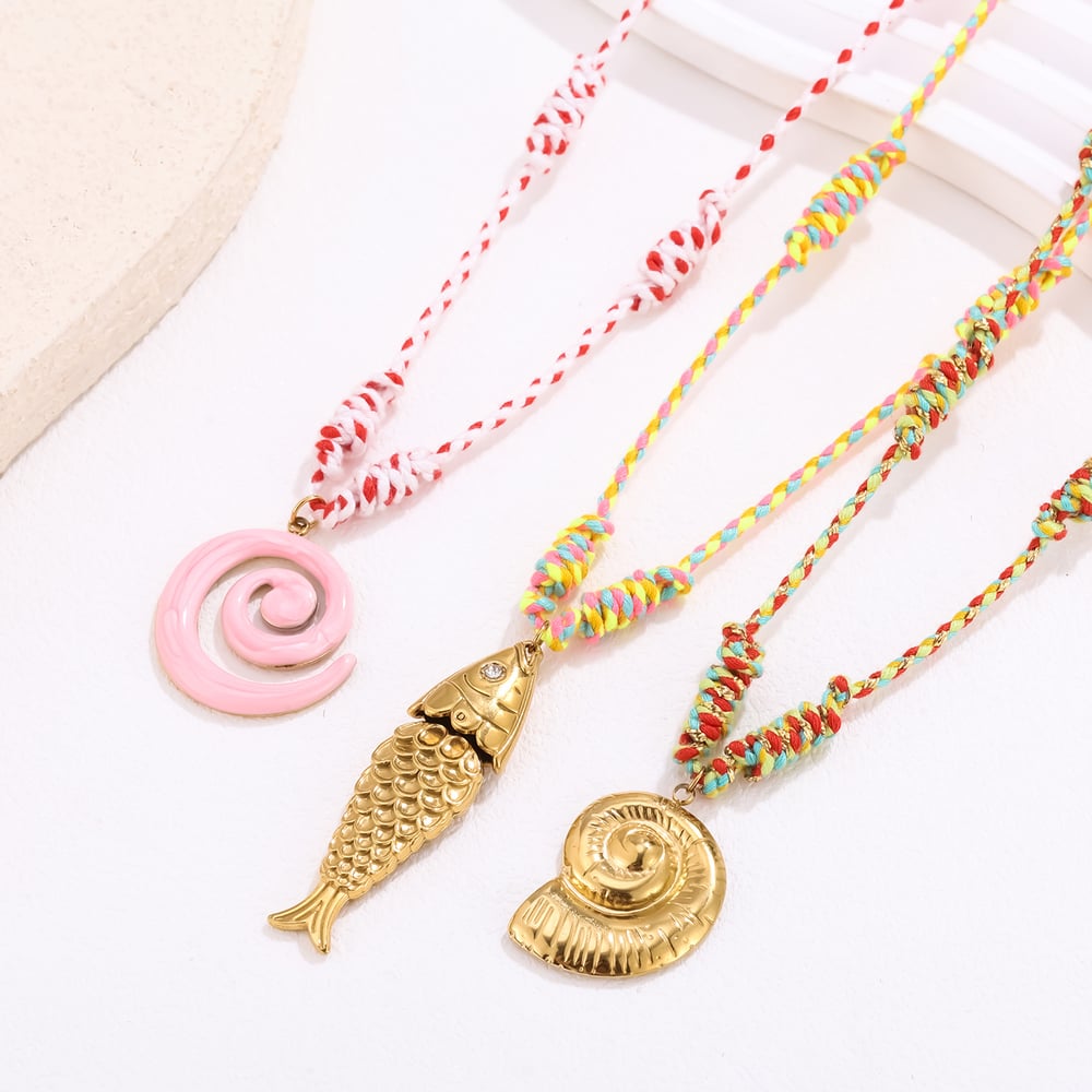 Collar con colgante de concha de mar de vacaciones de acero inoxidable color dorado para mujer, 1 pieza h5Imagen5