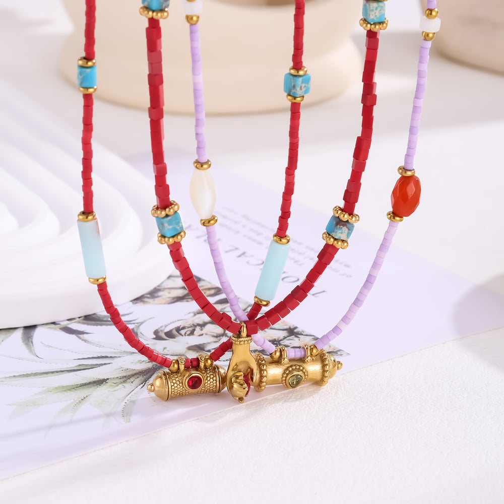Collar de cuentas vintage para mujer con piedras naturales de colores variados (1 pieza) Imagen4